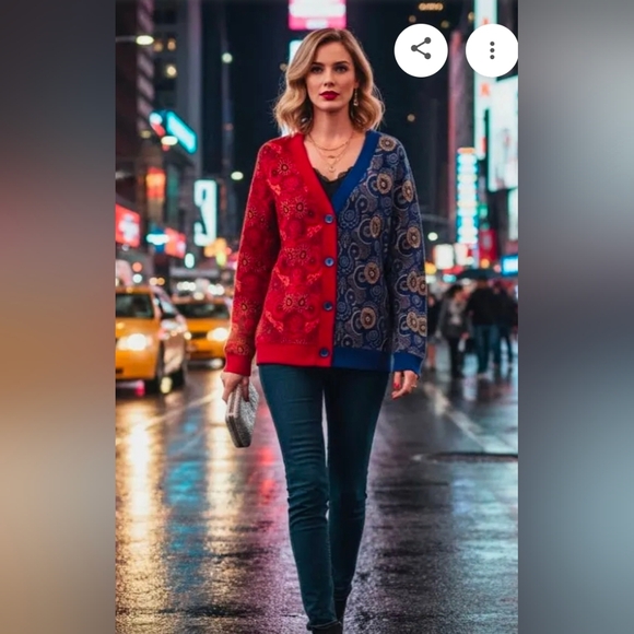 Kahindo Windhoek Womens Cardigan Sweater Size L Blue And Red - Picture 2 of 10